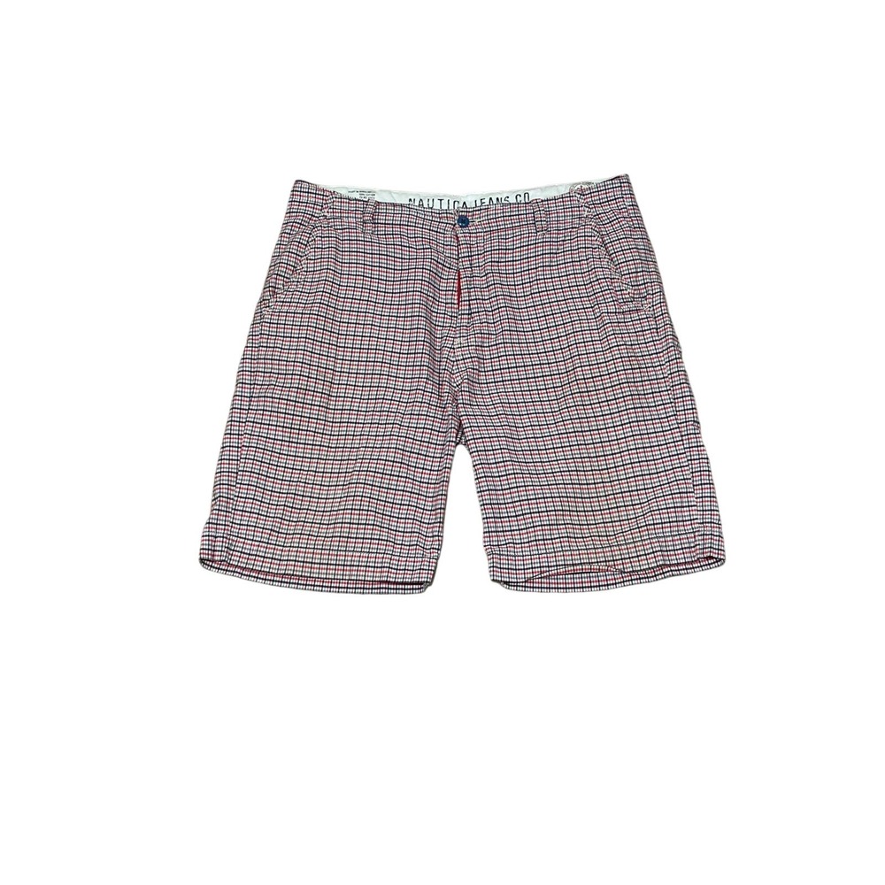 Nautica, Red and Blue Check, Chino Shorts, Size‎ 36, 836-X